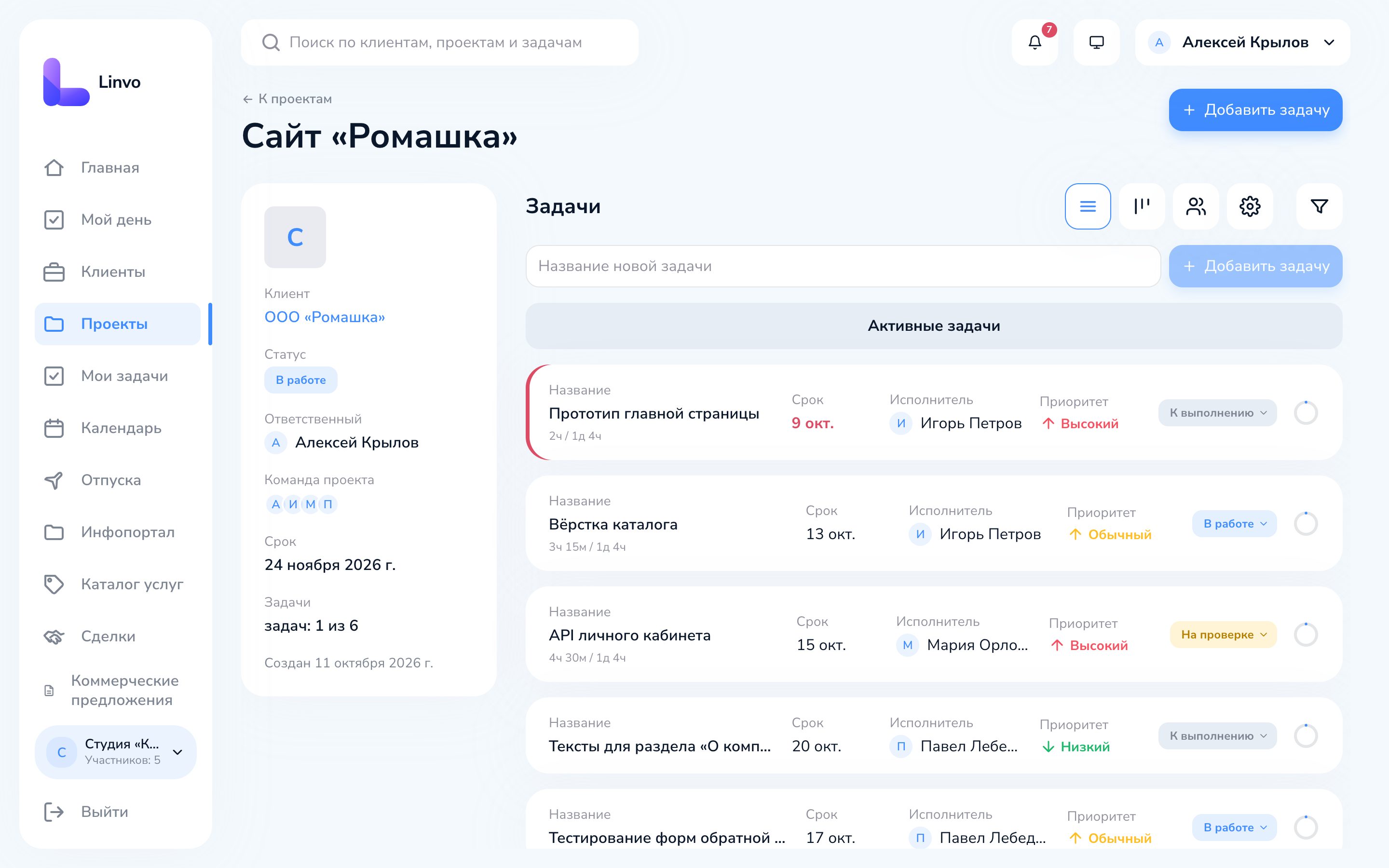 Канбан-доска проекта Linva