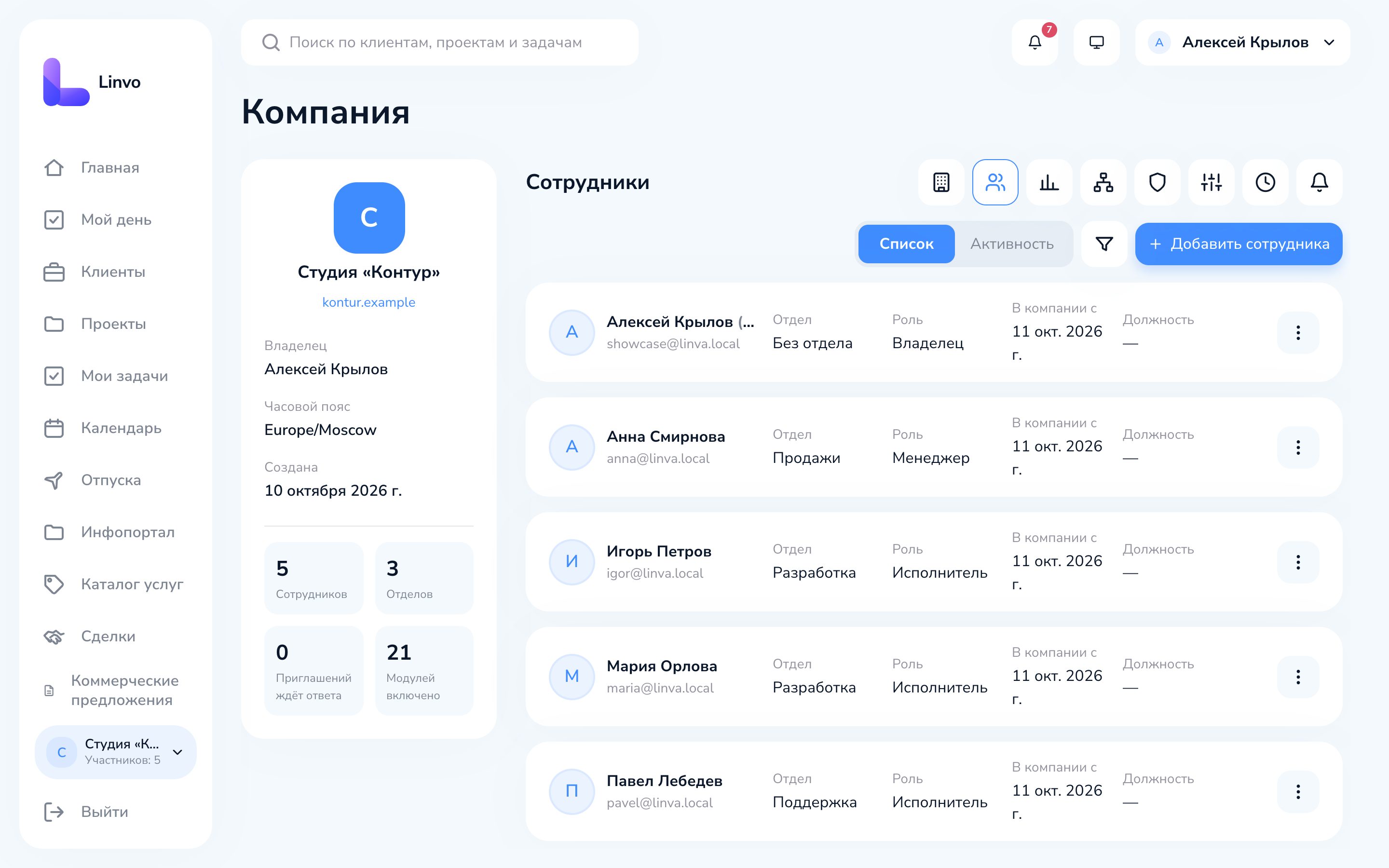 Список сотрудников компании